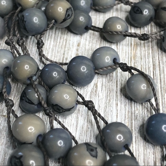 Artisan Offset Threaded Grey Bead Necklace - Picture 9 of 9